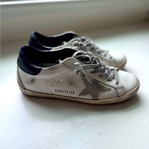 Golden Goose White Sneakers with Gray Star and Navy Heel